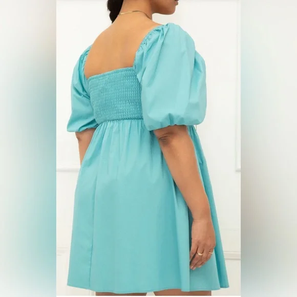 Eloquii Aqua Puff Sleeve Dress - Picture 3 of 15